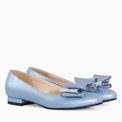 Balerini din piele naturala bleu cu funda Darling