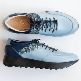Pantofi casual din piele naturala bleu 37