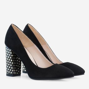 Pantofi dama cu toc din piele naturala neagra Natalia