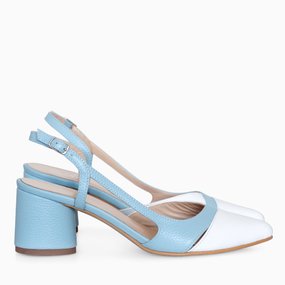 Pantofi decupati din piele naturala bleu cu alb Tessa