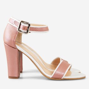 Sandale cu toc din piele naturala roz cu alb Emmylou